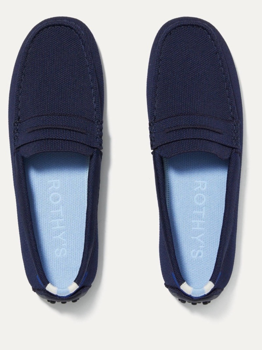 Rothy's Navy Knit Penny Loafers with Light Blue Liner